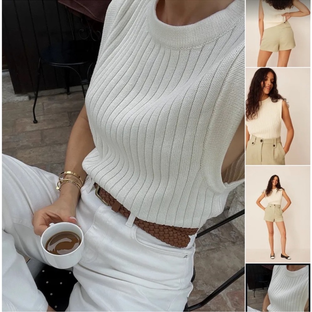 Claire Rose X NA-KD Sleeveless Ribbed Knit Top - White
